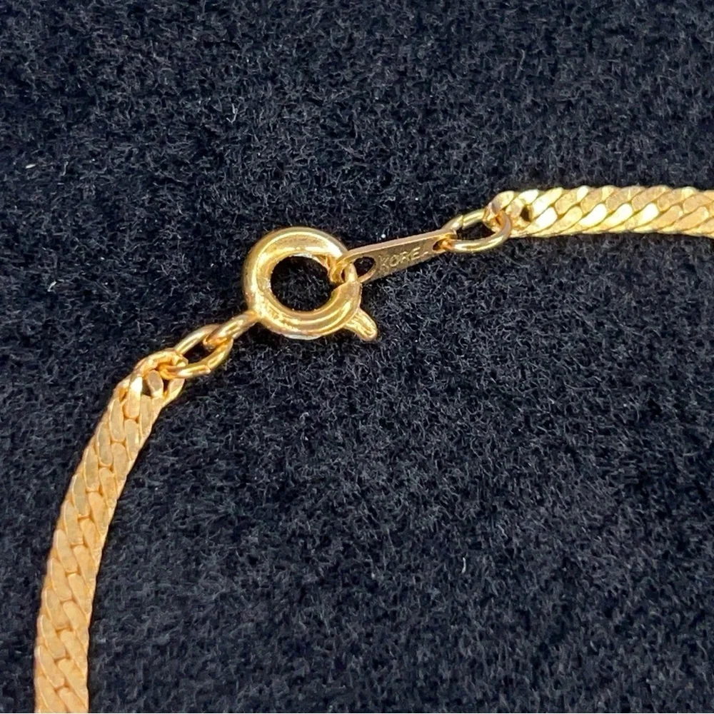 Vintage Made In Korea Yellow Gold Herringbone Bracelet Spring Ring Closure 7”